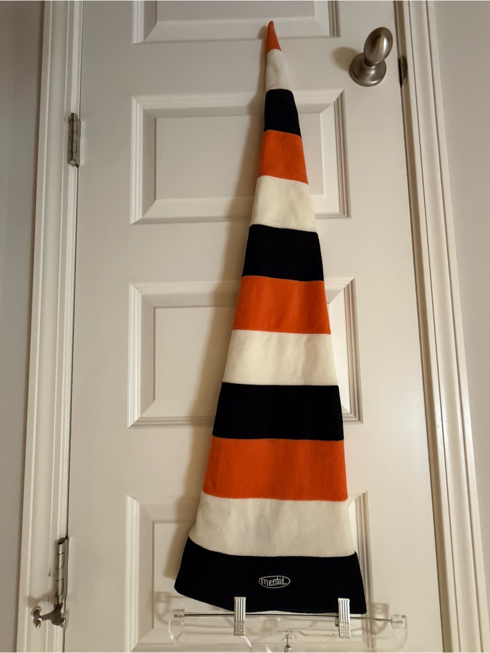 Striped Orange Black and White Knit Pointed Hat - Unbranded